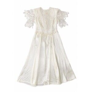 VTG Jessica McClintock Ivory Satin Lace Victorian Bridal Wedding Dress USA 4